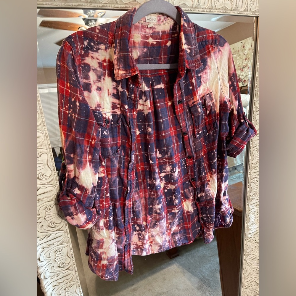 Red and Blue Plaid Button-Up Shirt